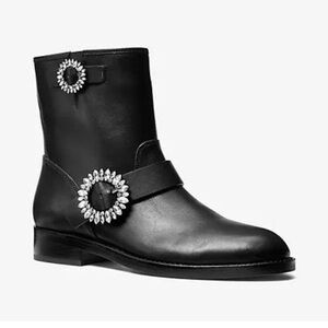 Michael Kors Viola Embellished Leather Moto Boot - Black - Ankle Boots